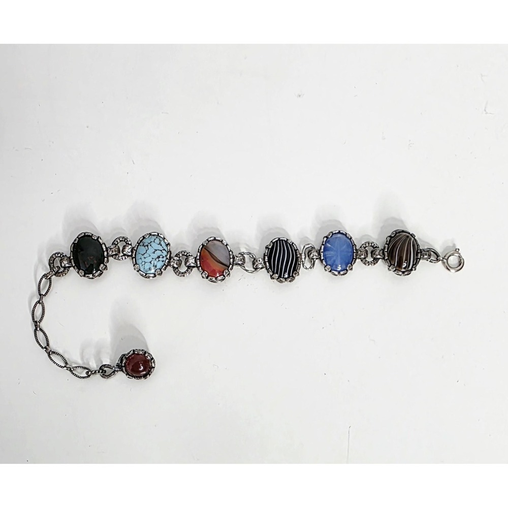 Vintage Scottish Celtic Silver Cabachon Miracle Bracelet